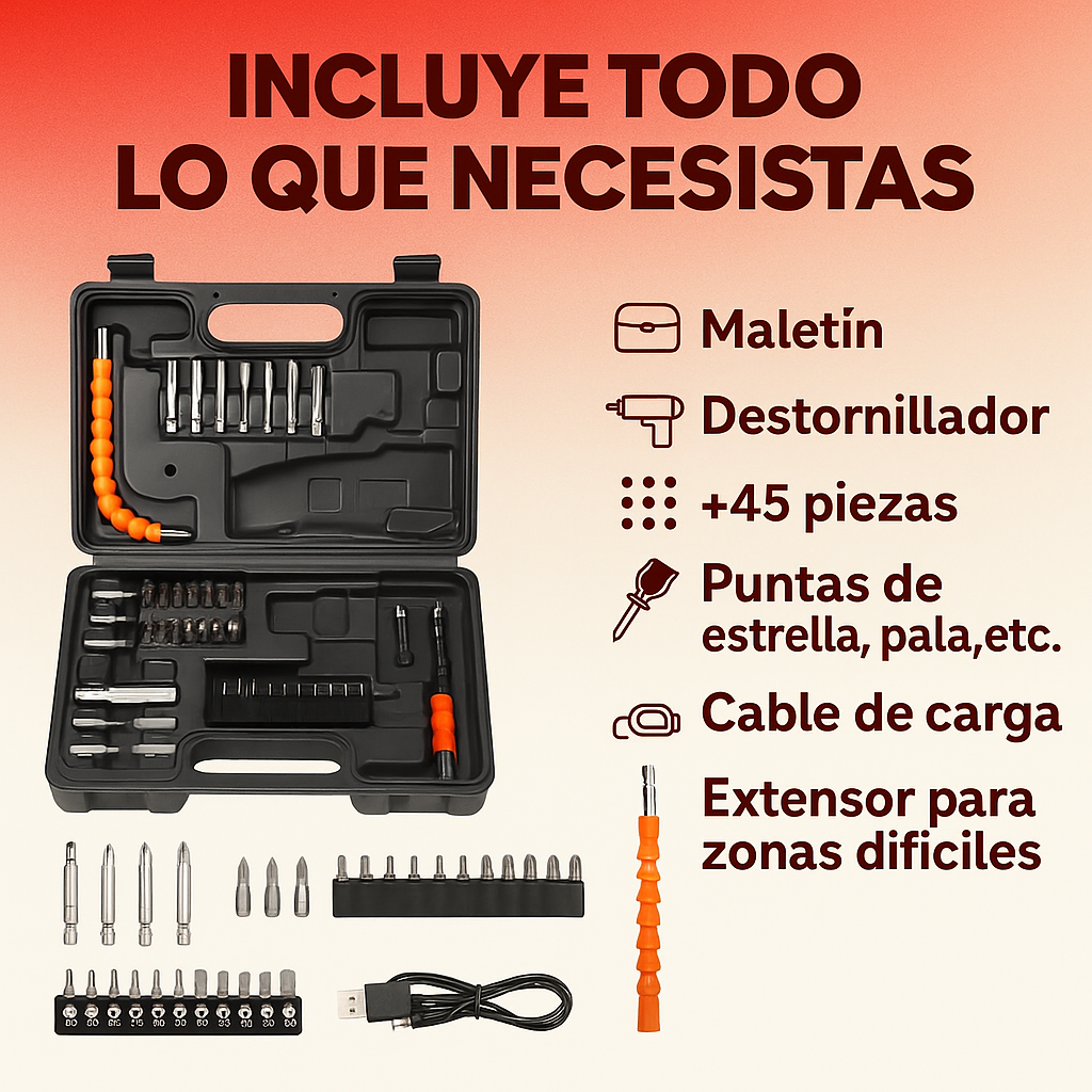 Destornillador Inalámbrico + 45 piezas gratis