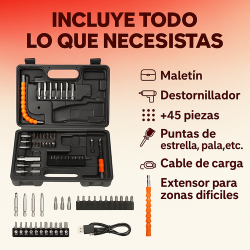 Destornillador Inalámbrico + 45 piezas gratis